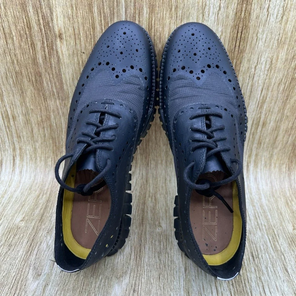 Cole Haan ZeroGrand No Stitch Men's 7.5 Black Wingtip Oxford Dress Shoes C12973